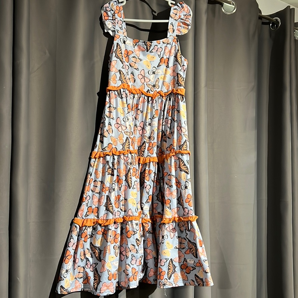 Girls long butterfly maxi sleeveless dress size 5T perfect for garden tea party